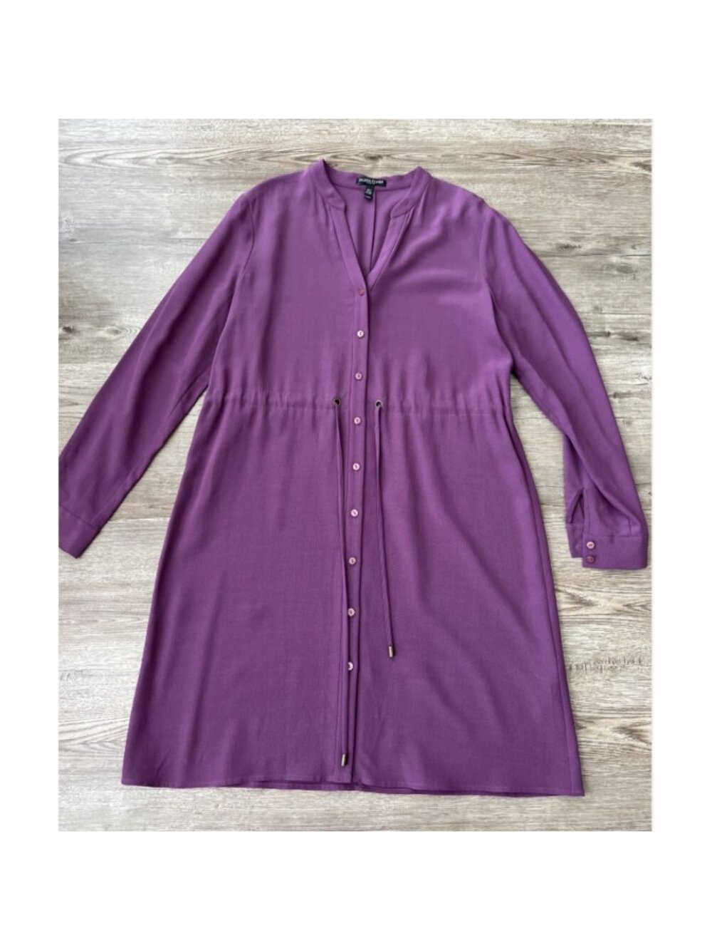 Eileen Fisher Button Front‎ Gathered Waist Dress Womens S Petite Purple